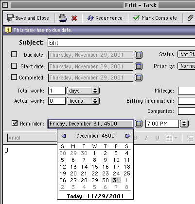 Microsoft Outlook Task screen shot